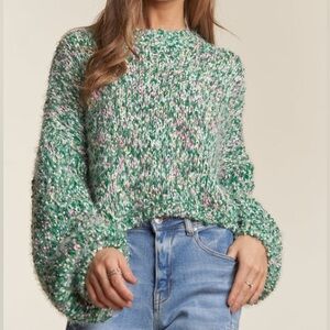 Women's Green and Pink Knit Sweater
